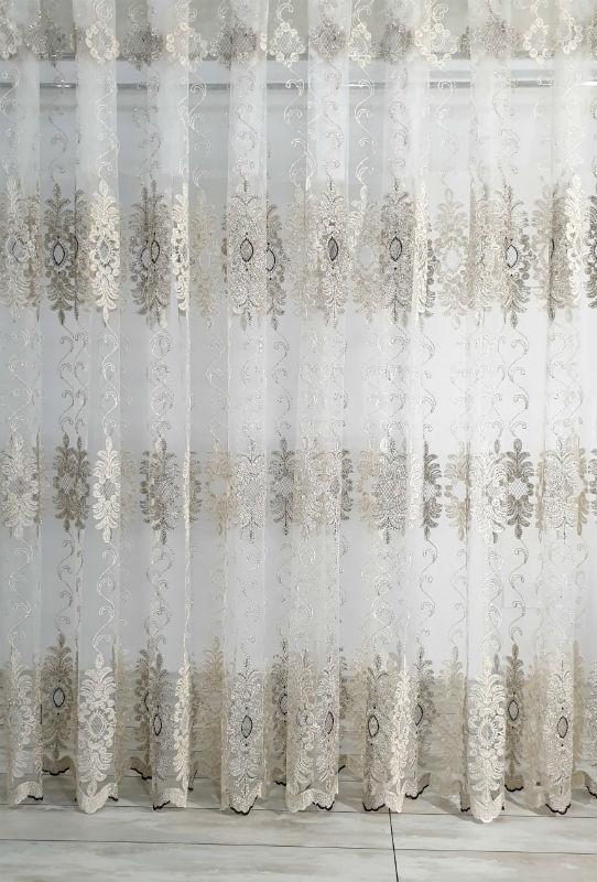 Тюль фатин с узором Apricot крем/шоколад с золотом