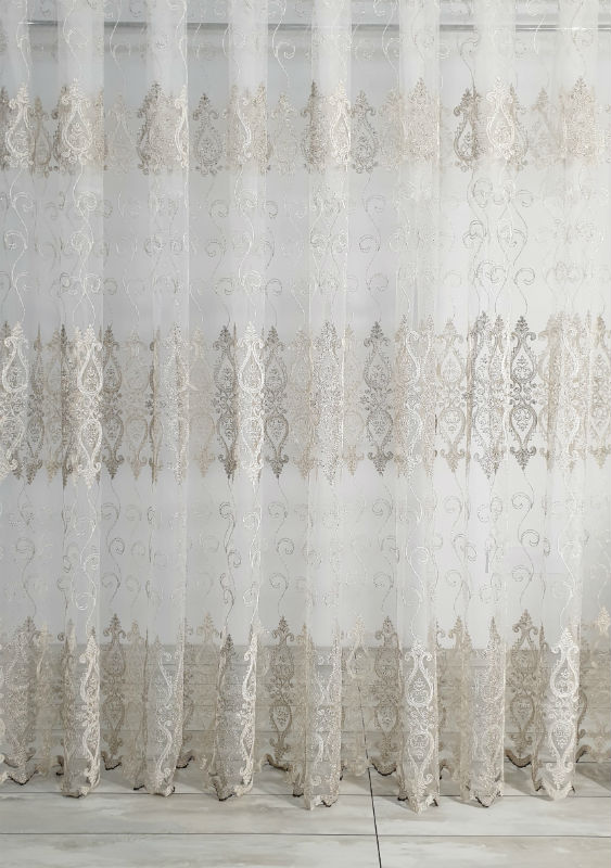 Тюль фатин с узором Ogures крем/шоколад с золотом