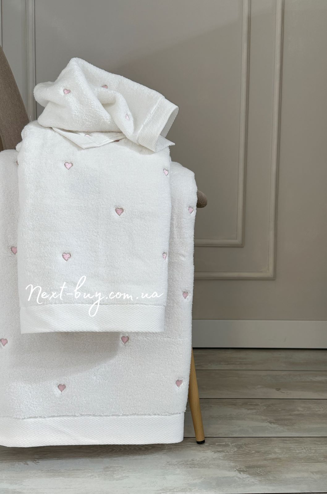 Набір махрових рушників Maison D'or Soft Hearts white-pink з сердечками