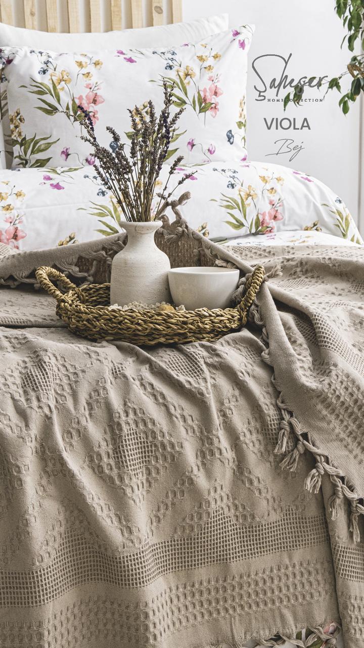 Літній набір постільної білизни з піке Saheser Viola bej євро