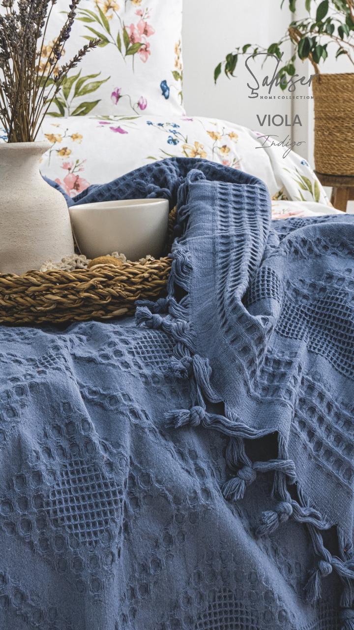 Літній набір постільної білизни з піке Saheser Viola indigo євро