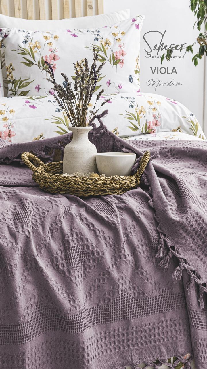 Літній набір постільної білизни з піке Saheser Viola murdum євро