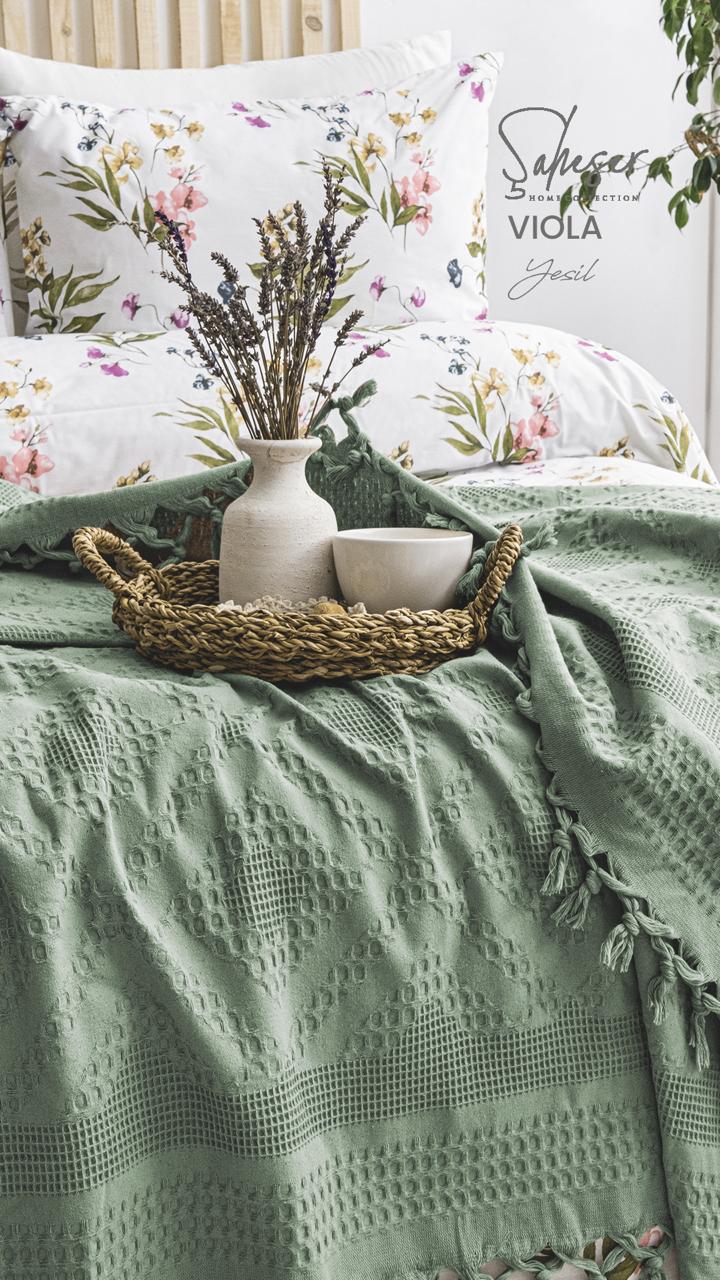 Літній набір постільної білизни з піке Saheser Viola Yesil  євро