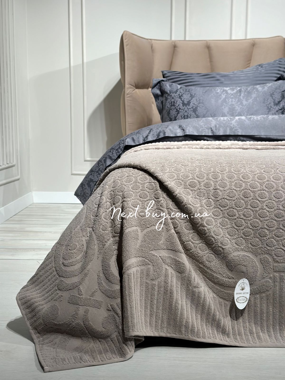 Gulcan махровая простынь-покрывало Poppy хлопок евро 200X220 бежевая