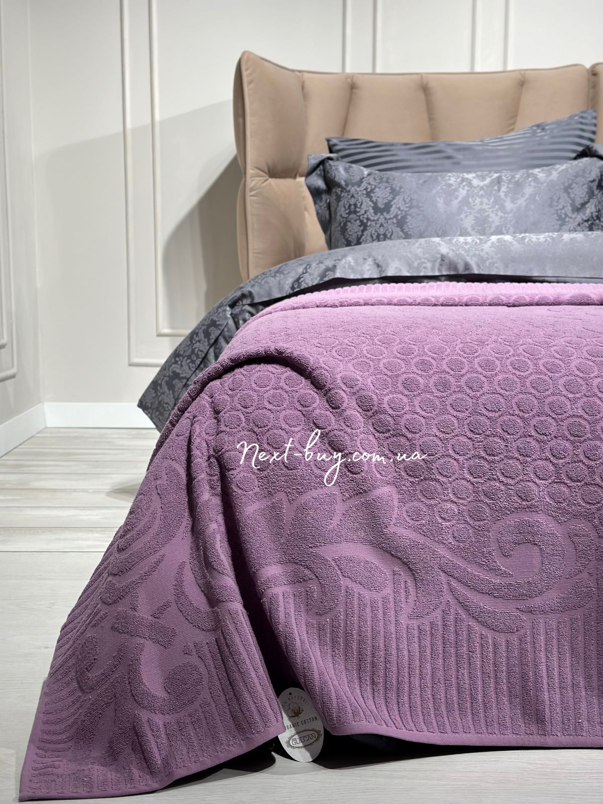 Gulcan махровая простынь-покрывало Poppy хлопок евро 200X220 фиолетовая