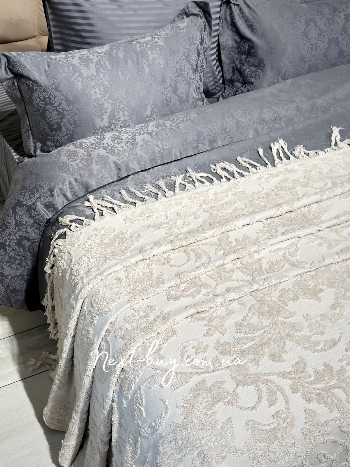 Maison D'or Paris Sanda Bedspread махрове простирадло-покривало 220х240 з бахромою бавовна бежеве