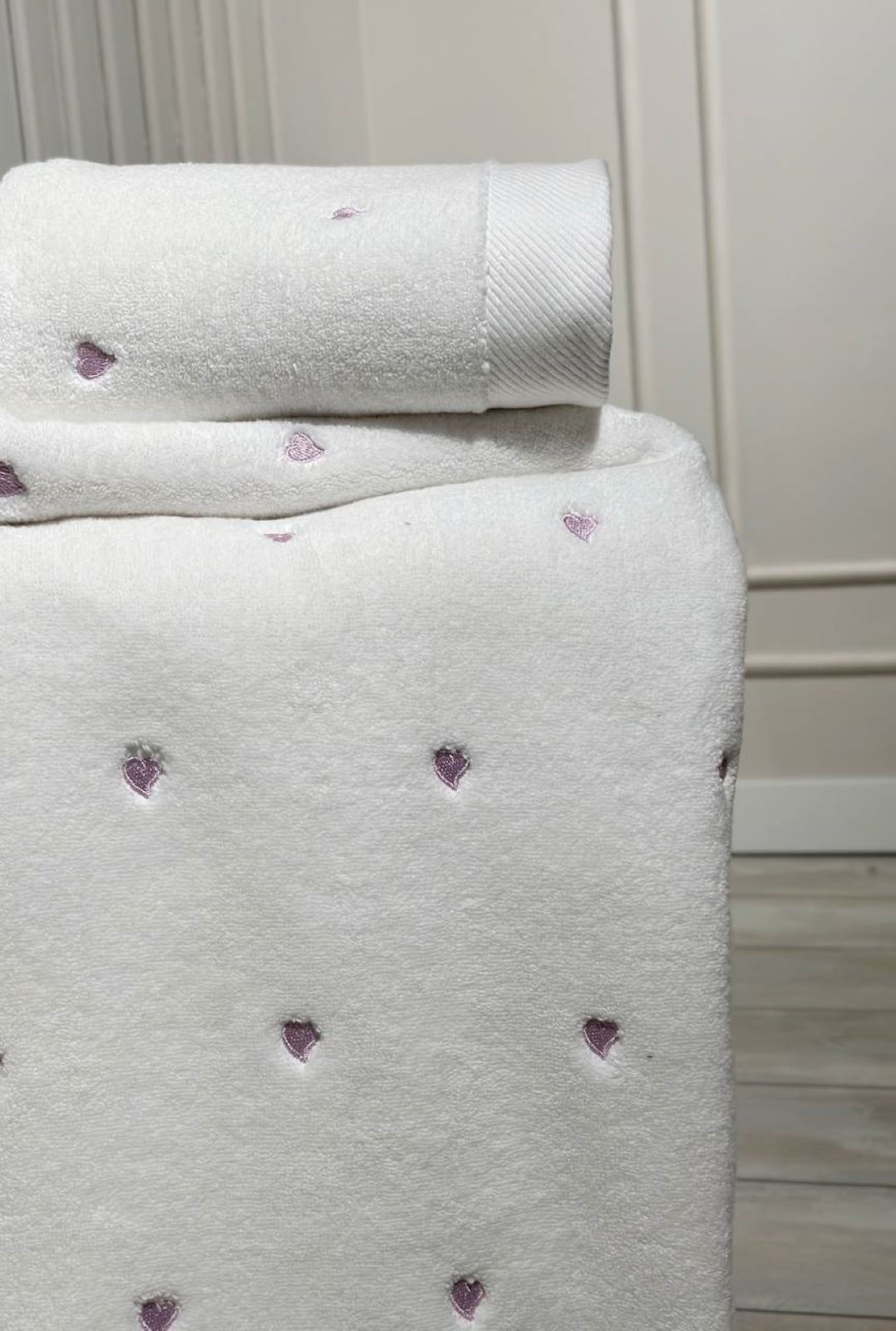 Махровий рушник для бані Cestepe Kalpli Nakisli white-lila 70х140 Туреччина