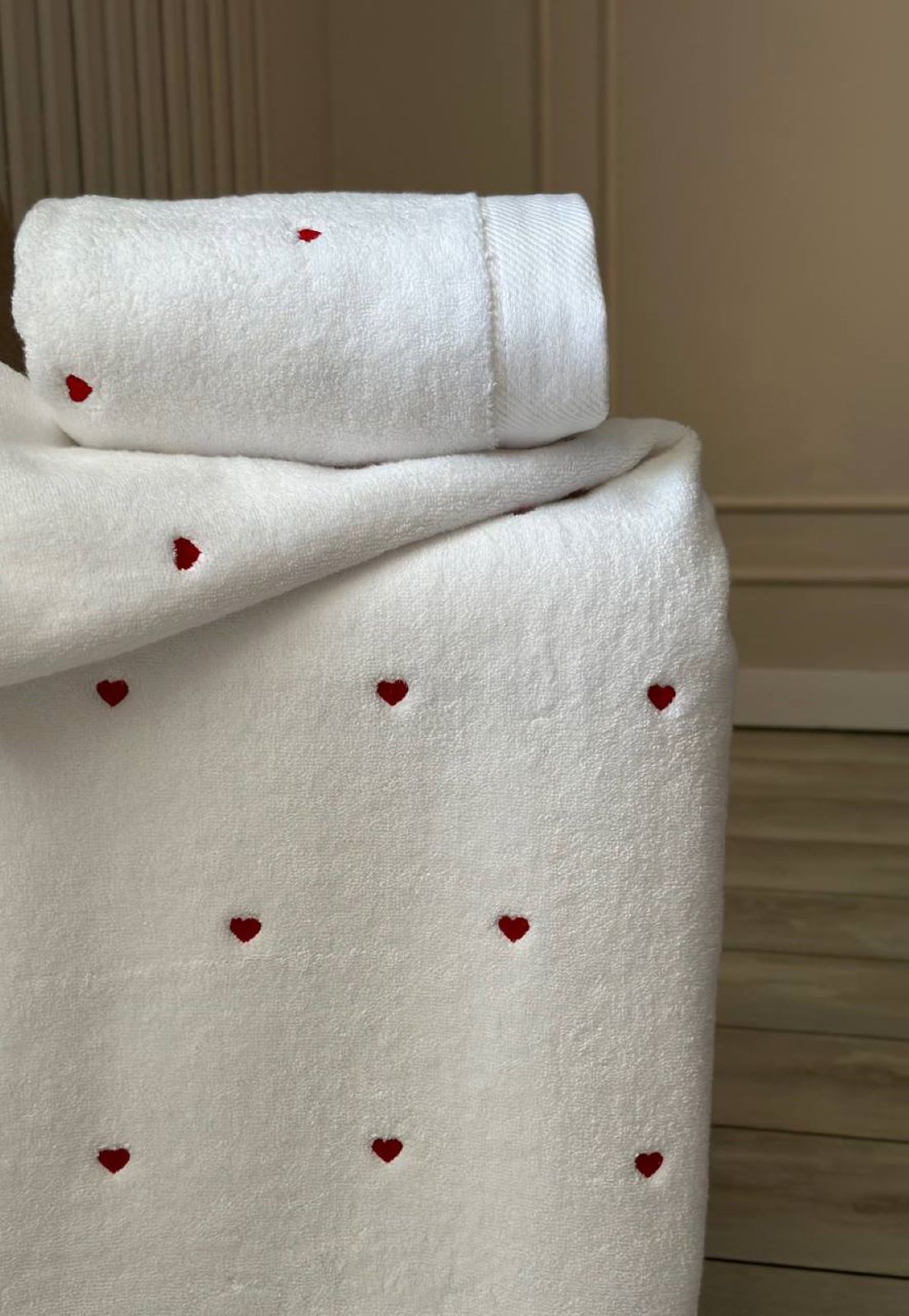 Махровий рушник для бані Cestepe Kalpli Nakisli white-red 70х140 Туреччина