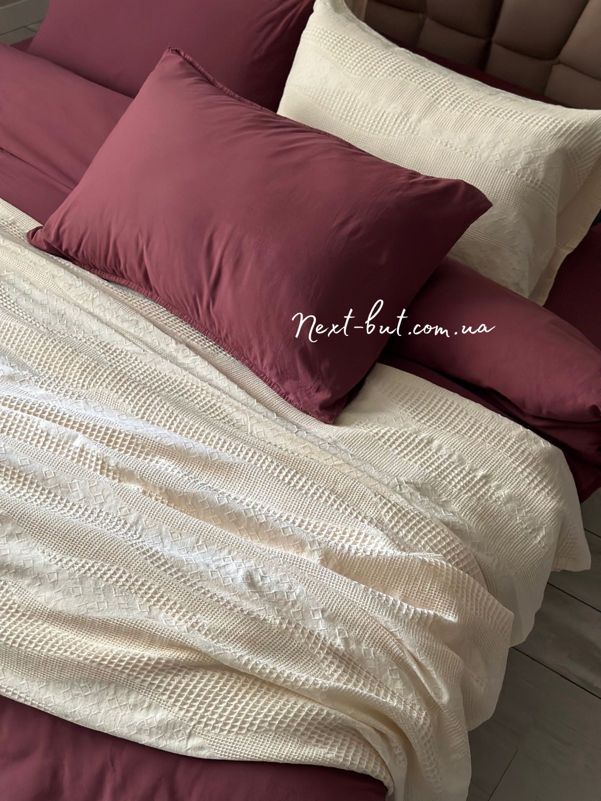 Жакардове покривало з наволочками Saheser Agata krem євро Туреччина