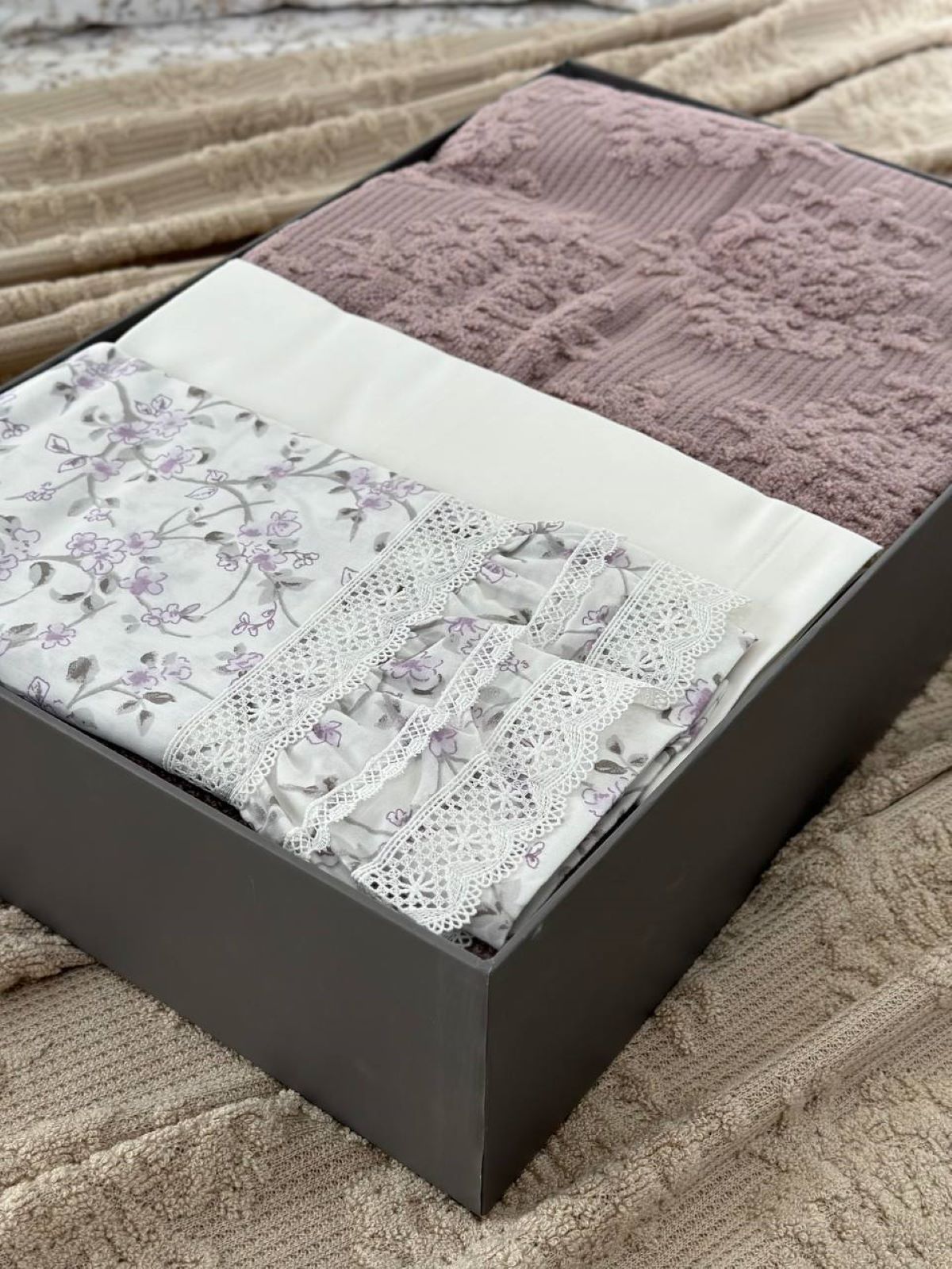 Легкий постільний набір з покривалом-піке Gelin Home Gonul lila