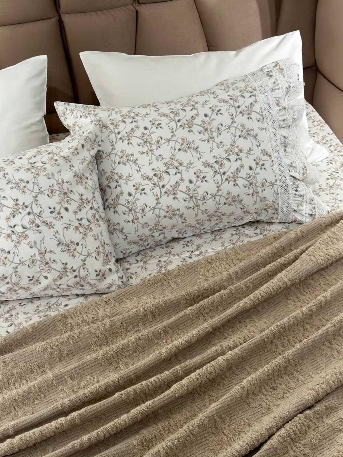 Легкий постільний набір з покривалом-піке Gelin Home Gonul beige