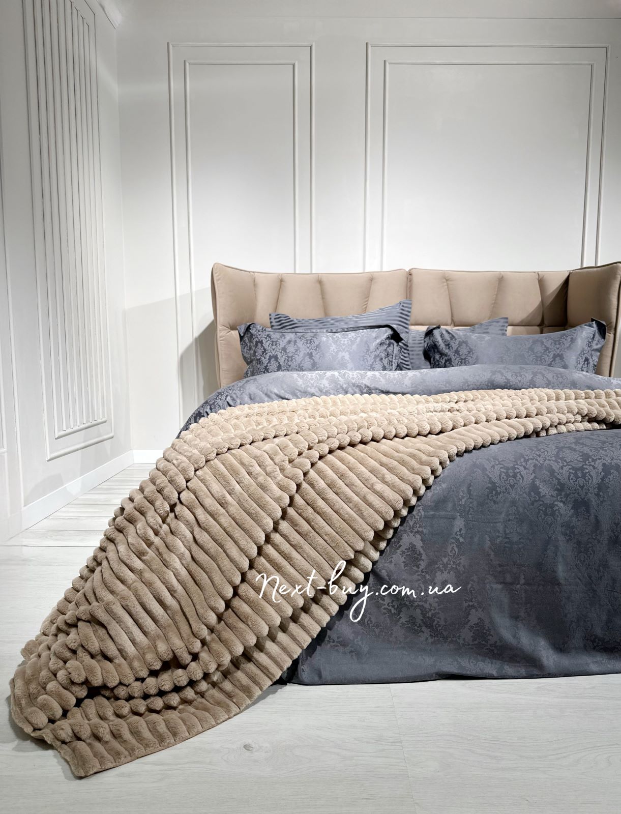 Теплый, плюшевый плед Colorful шарпей бежевый полуторный 160х210