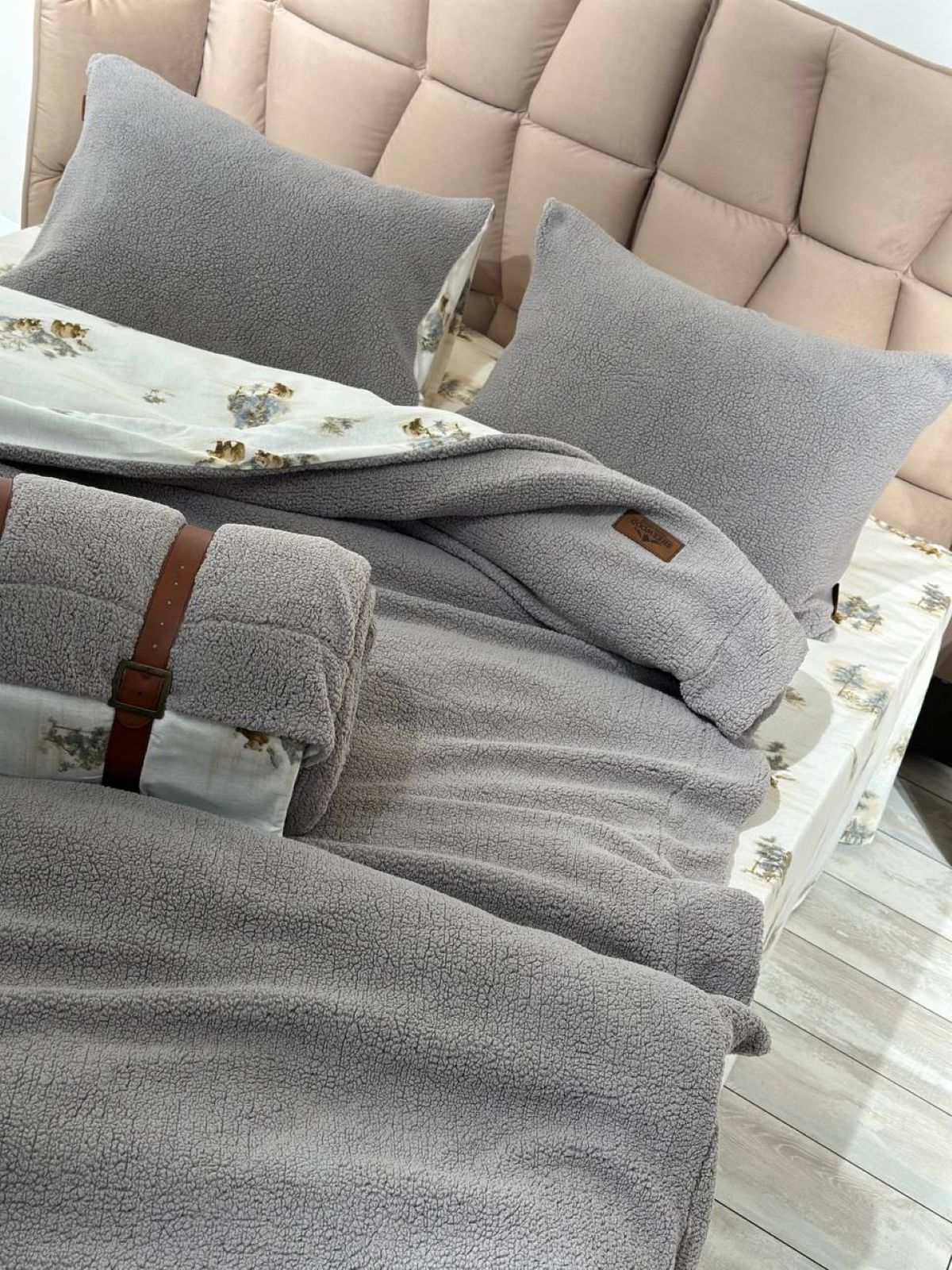 Зимовий комплект постільної білизни двосторонній Wooden Gri полуторний Туреччина