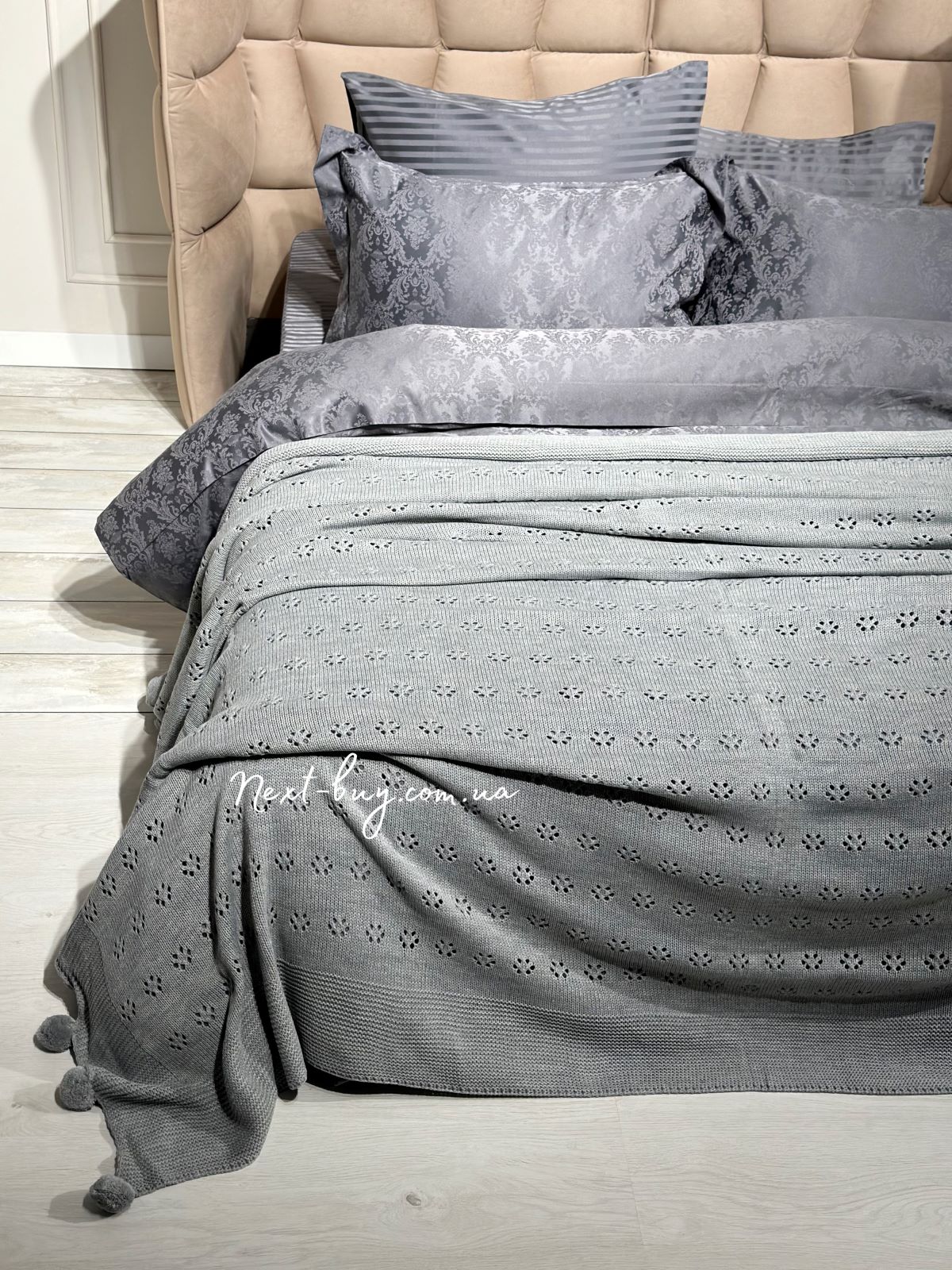 Diamond Sabina grey вязаный плед 220x240 Турция
