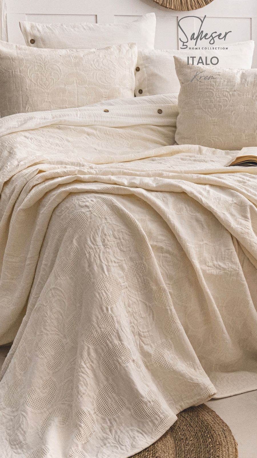 Жакардове покривало з наволочками Saheser Italo krem євро Туреччина