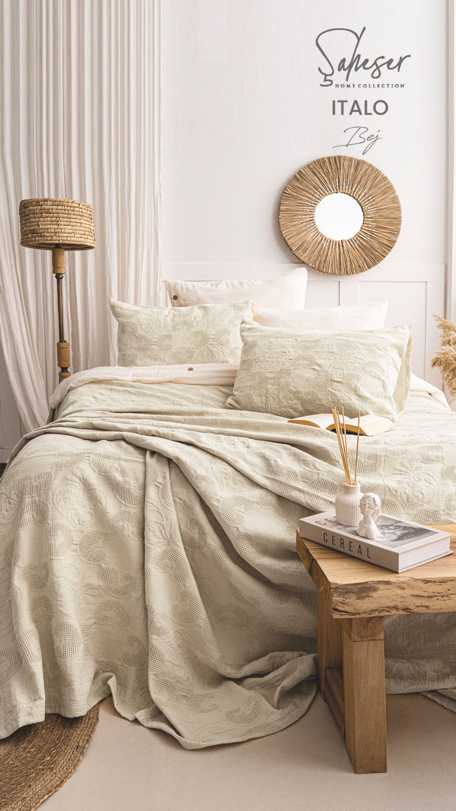 Жакардове покривало з наволочками Saheser Italo bej євро Туреччина