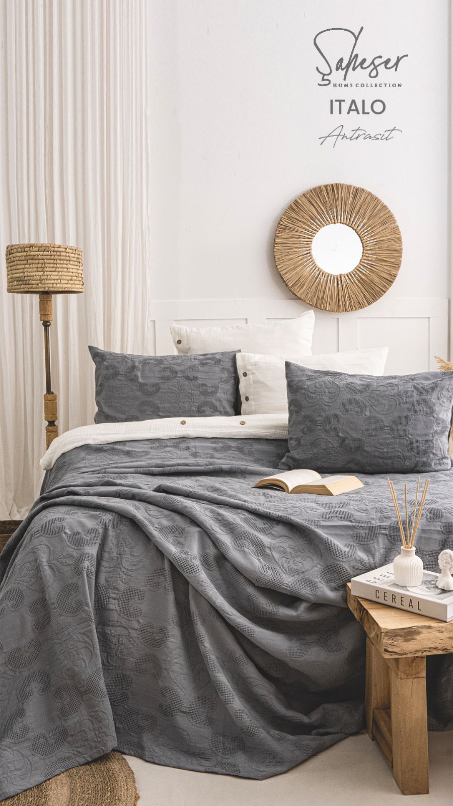 Жакардове покривало з наволочками Saheser Italo antrasit євро Туреччина