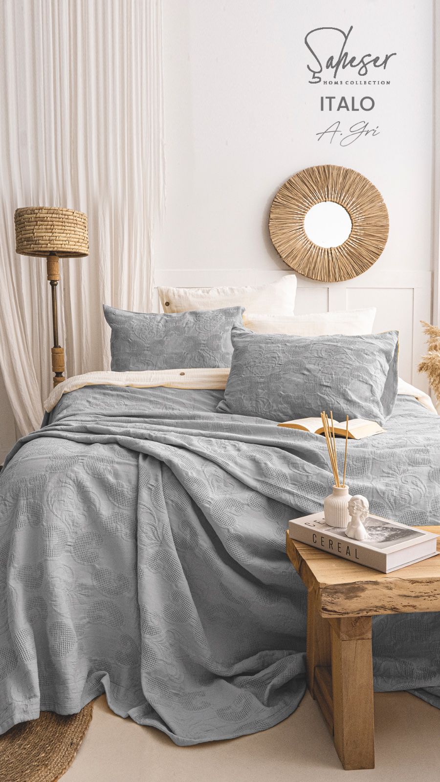 Жакардове покривало з наволочками Saheser Italo gri євро Туреччина