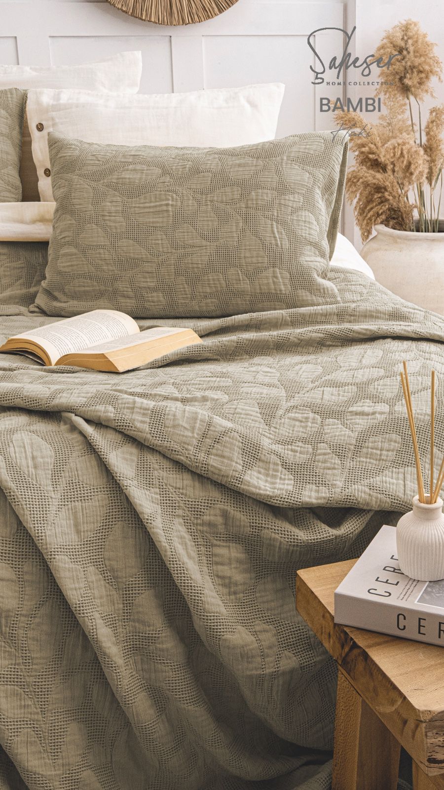 Жакардове покривало з наволочками Saheser Bambi Haki євро Туреччина