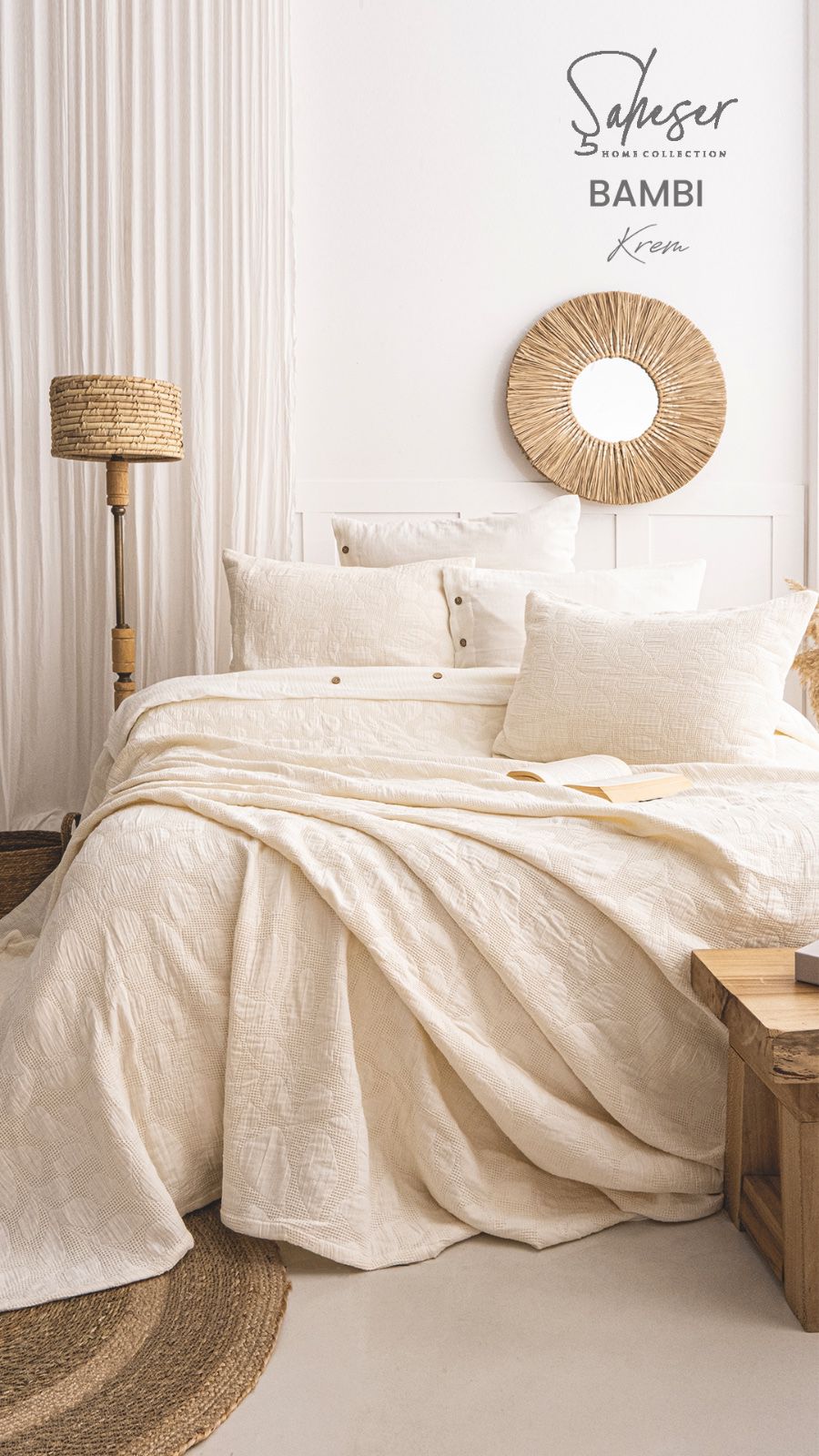 Жакардове покривало з наволочками Saheser Bambi krem  євро Туреччина