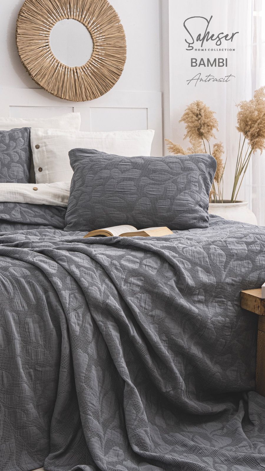 Жакардове покривало з наволочками Saheser Bambi antrasit  євро Туреччина