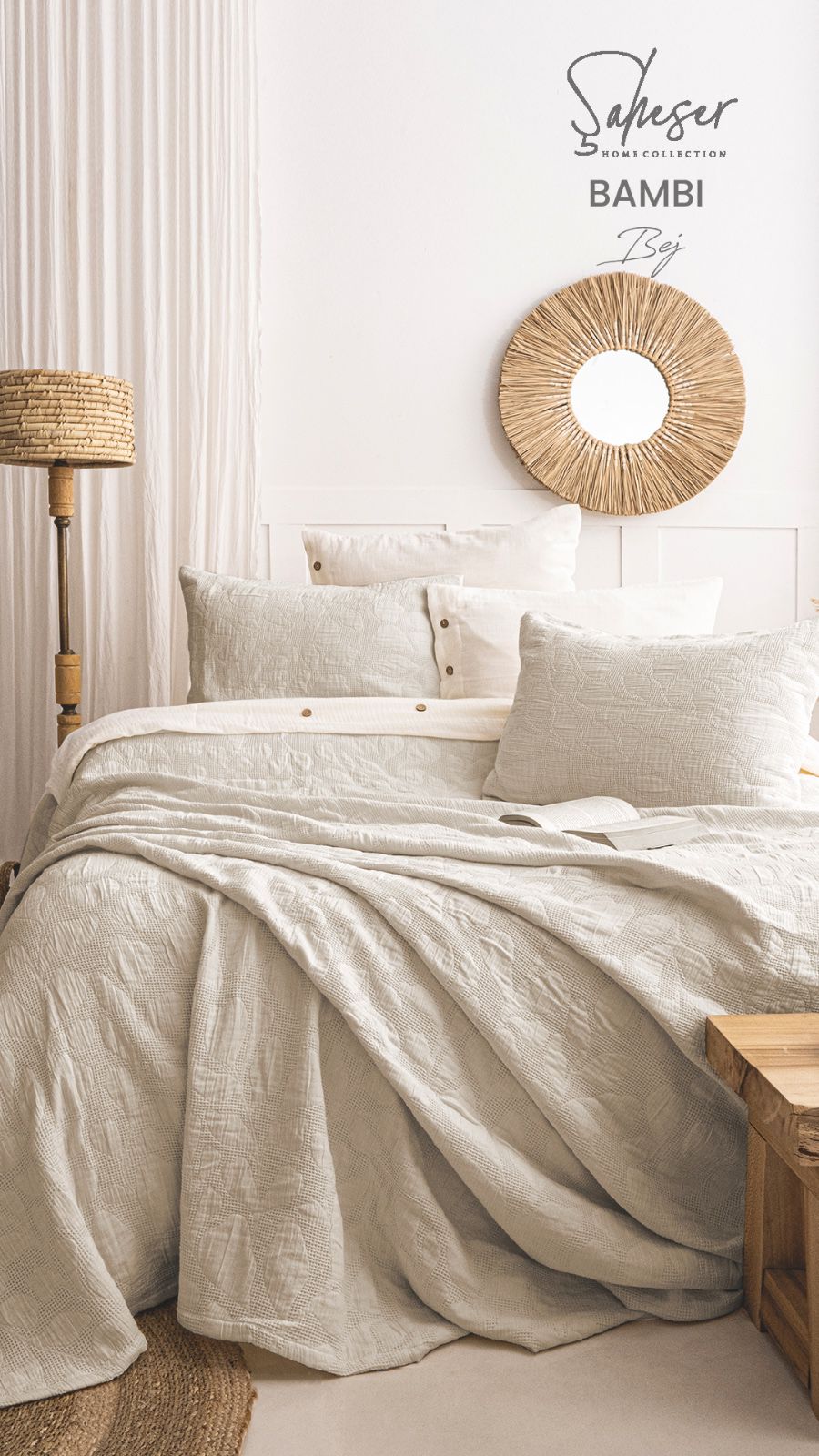 Жакардове покривало з наволочками Saheser Bambi bej  євро Туреччина