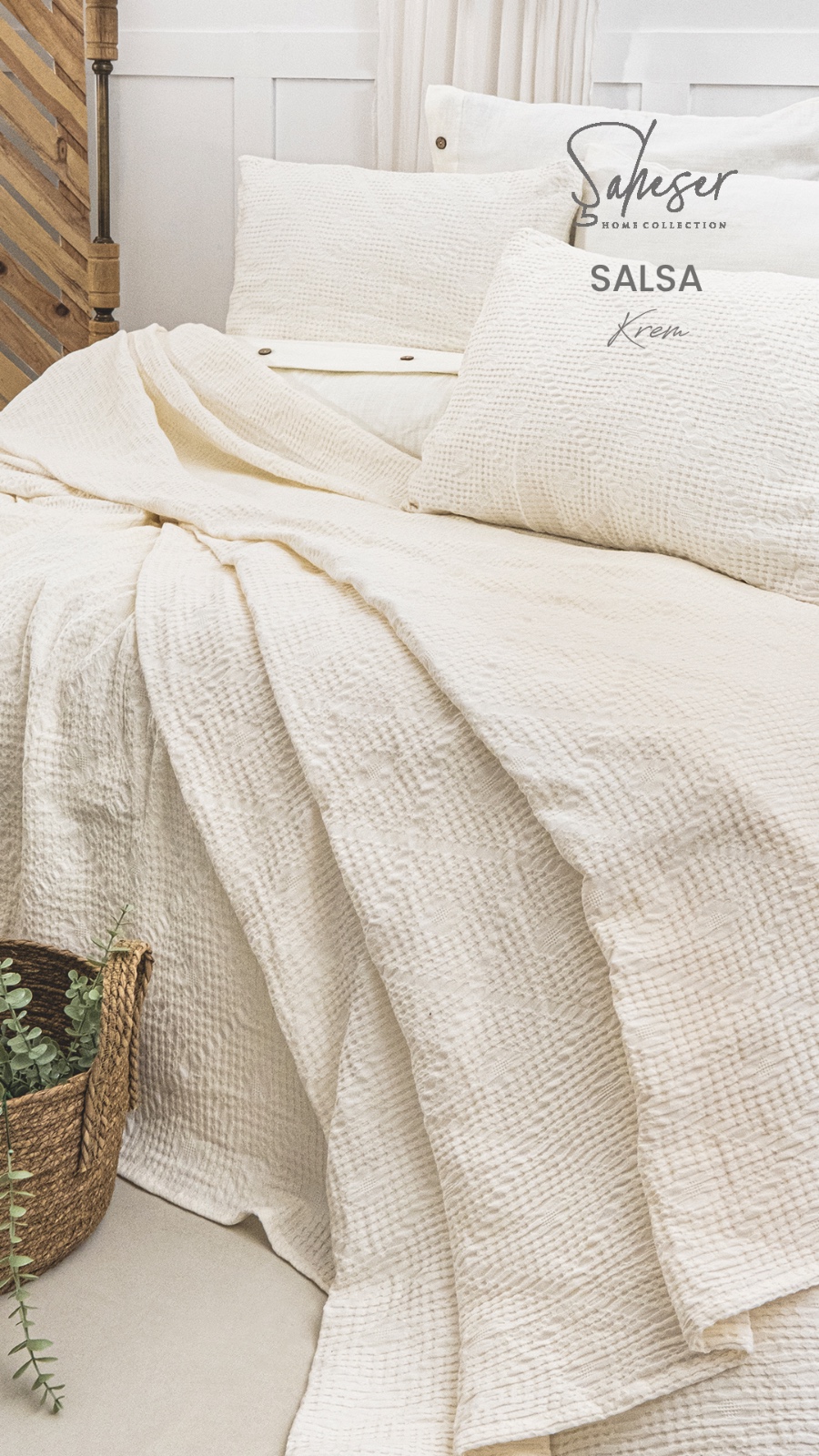 Жакардове покривало з наволочками Saheser Salsa krem євро Туреччина