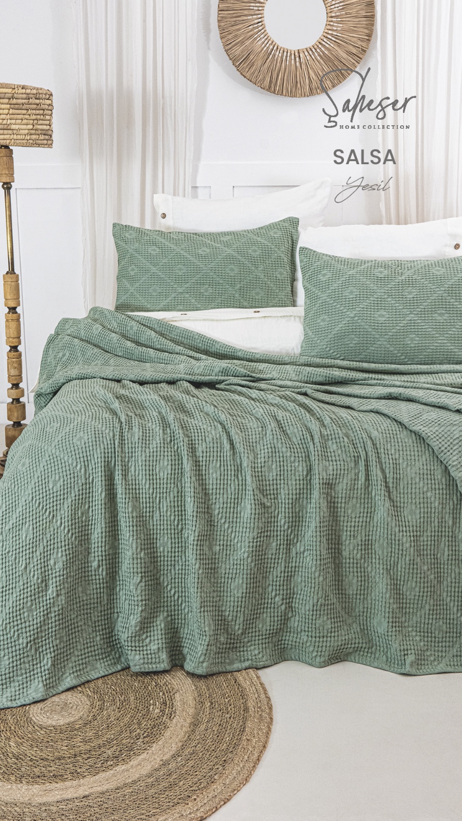 Жакардове покривало з наволочками Saheser Salsa yesil євро Туреччина