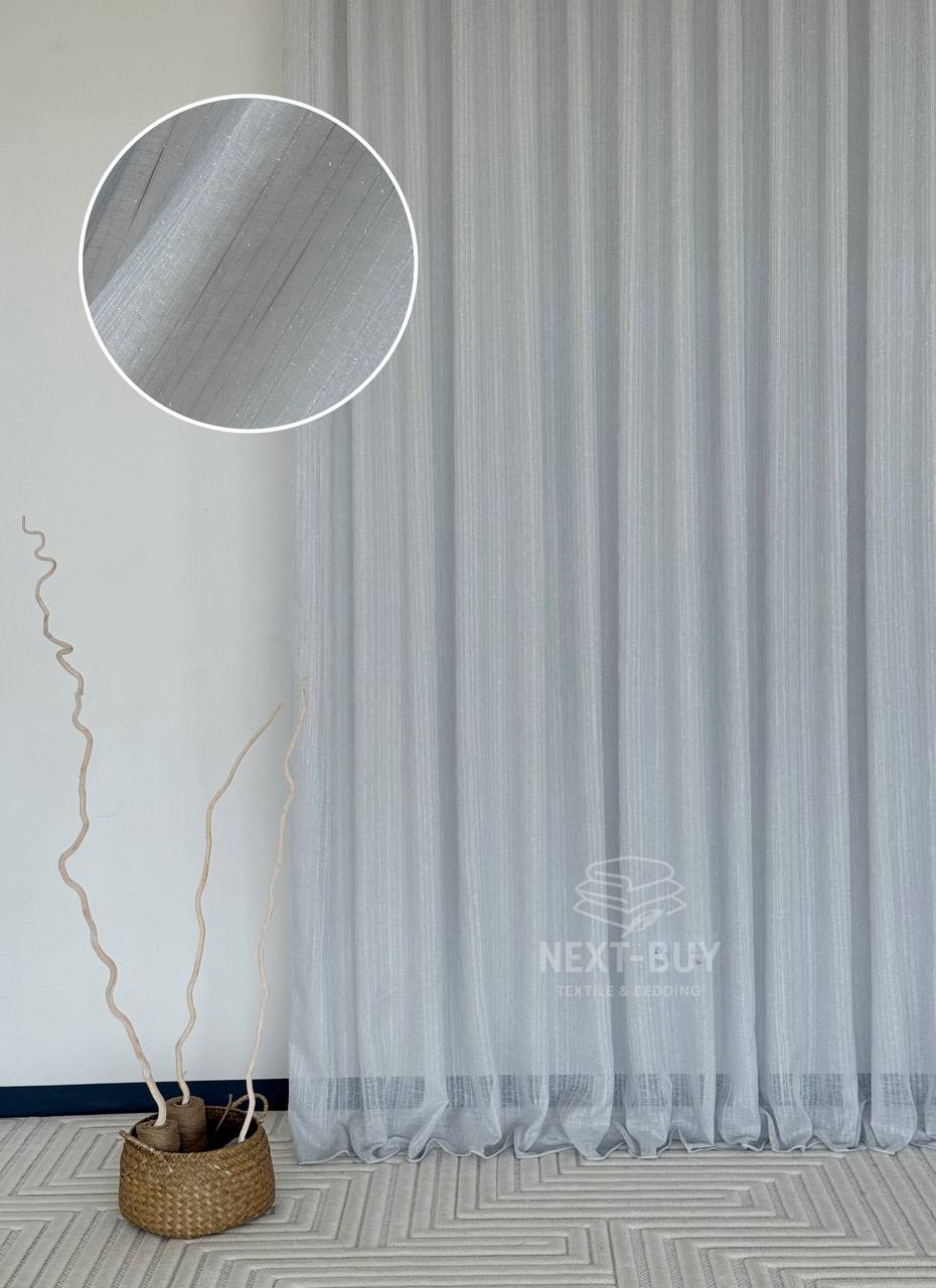 Тюль льон сірий з люрексовою ниткою Blue Shade Gri Туреччина