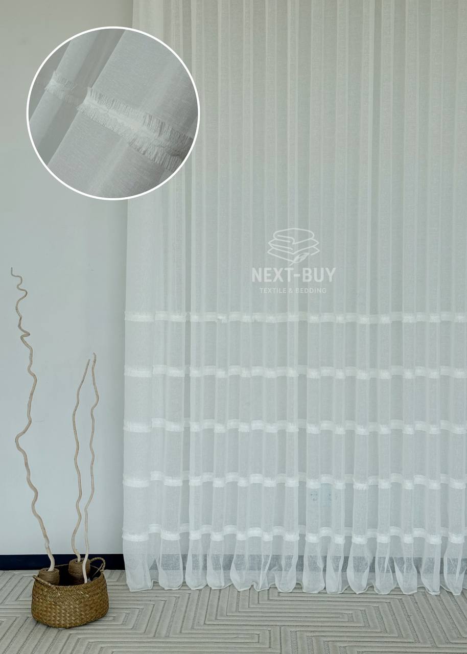 Тюль білий льон з аплікацією у смужку Linen Grace White Італія