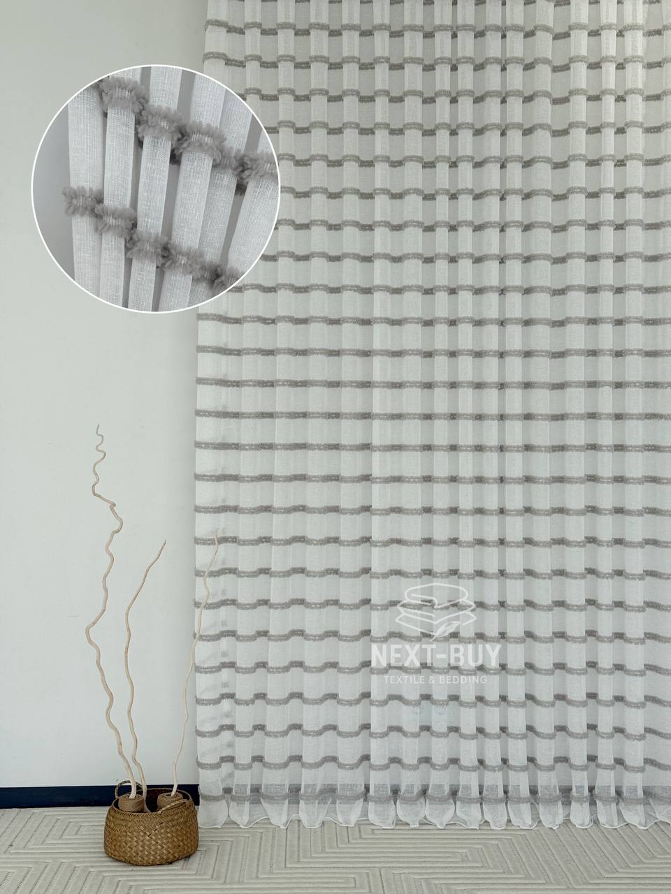 Тюль білий льон з квітковою вишивкою Bianca Fiora White Linen, Італія