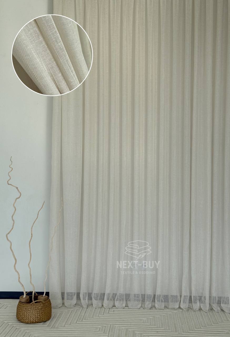 Тюль льон бежевий з люрексовою ниткою Blue Shade Bej Туреччина