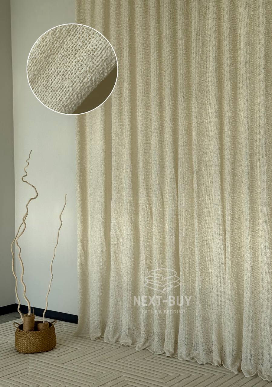 Тюль Boho фактурний льон — сітка Soft Weave Linen Beige Elegance Італія