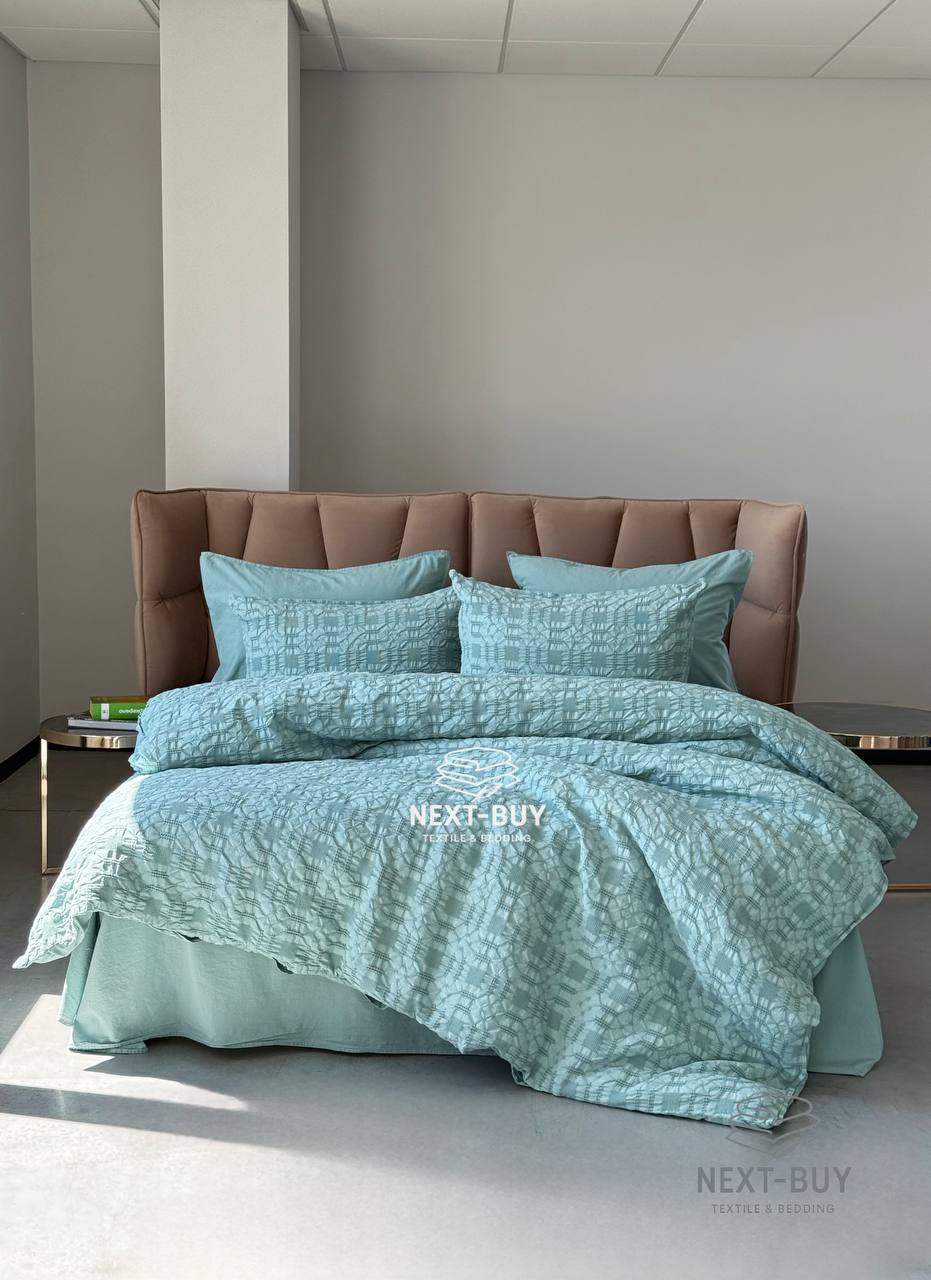 Ексклюзивна Сімейна постільна білизна Limasso Kristal Mineral blue 160х220(2шт) з вареної бавовни