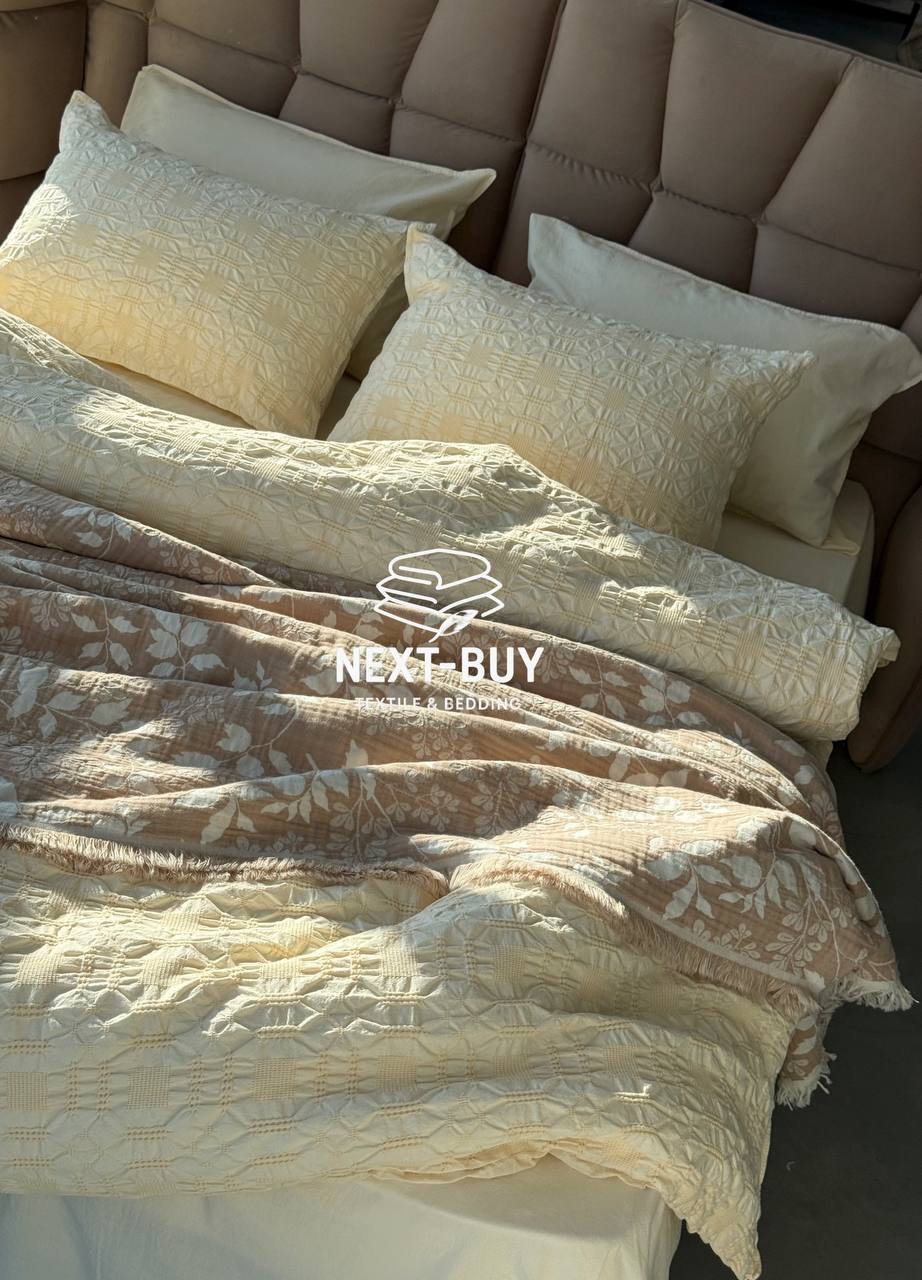 Эксклюзивное постельное белье Limasso Kristal akdeniz kremi 200x220 из вареного хлопка