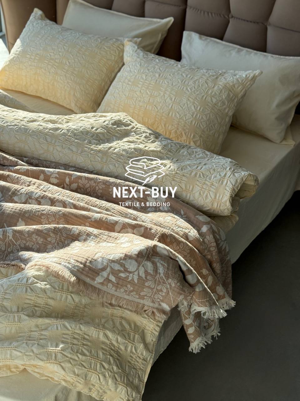 Ексклюзивна Сімейна постільна білизна Limasso Kristal akdeniz kremi 160x220(2шт) з вареної бавовни