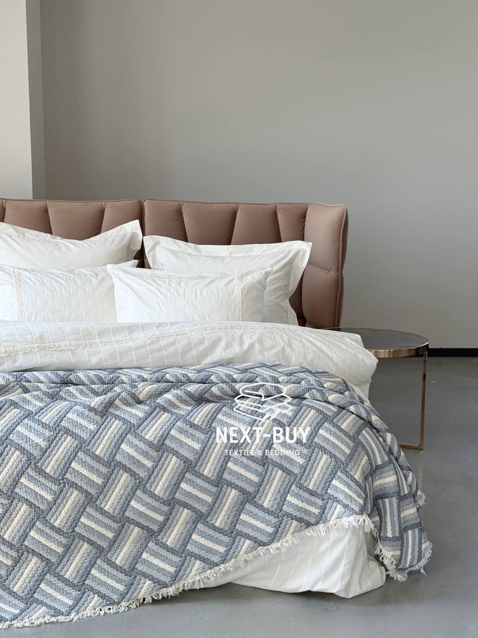 Муслиновое покрывало Morning mist blue/krem евро Турция