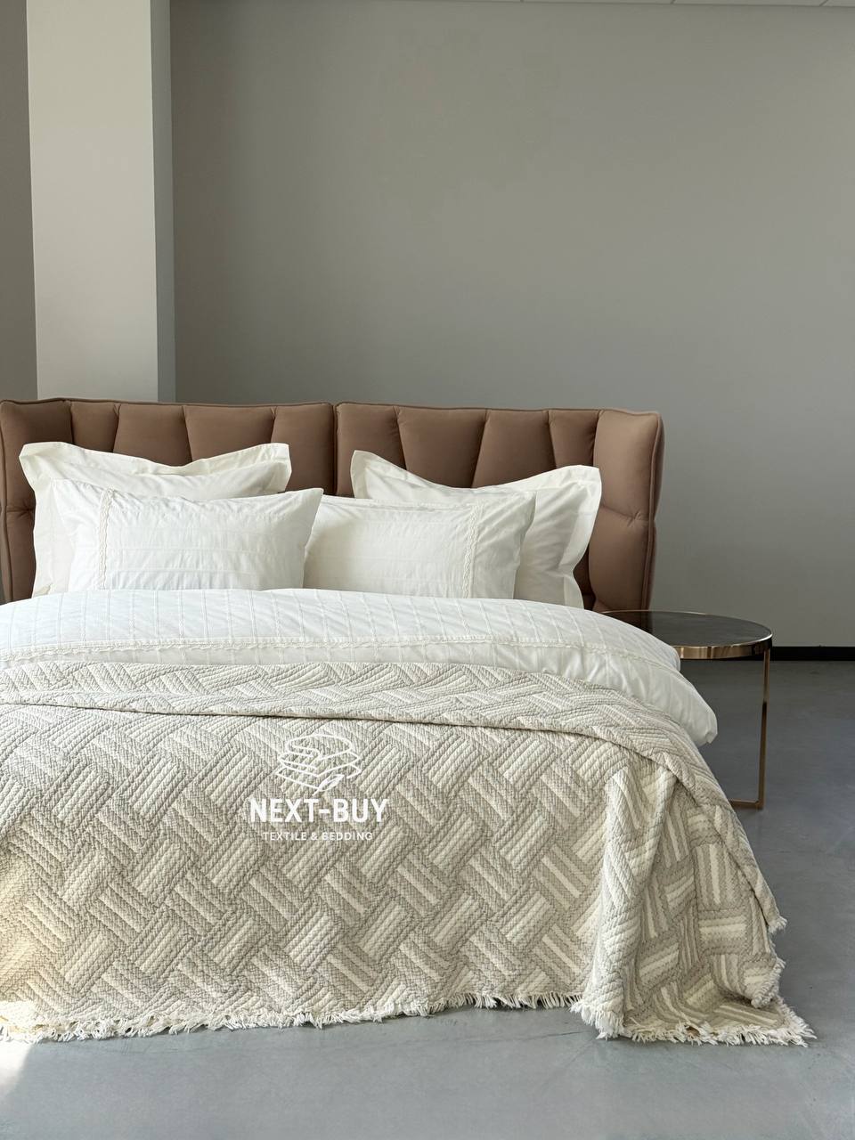 Муслиновое покрывало Morning mist gri/krem евро Турция