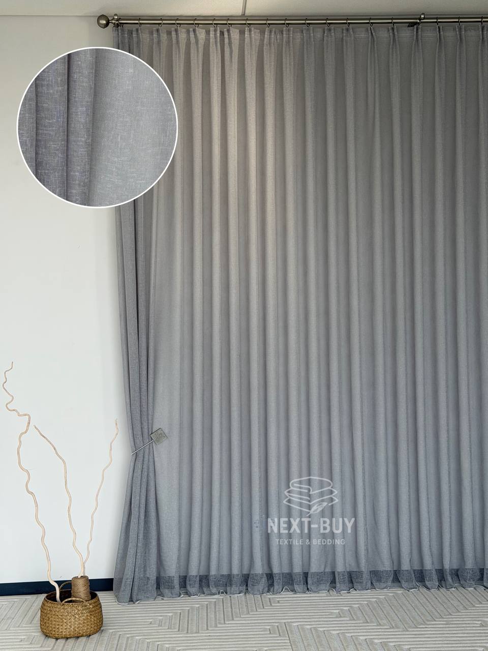 Тюль однотонний сірий льон Linen Sofia Veil преміум якість Туреччина