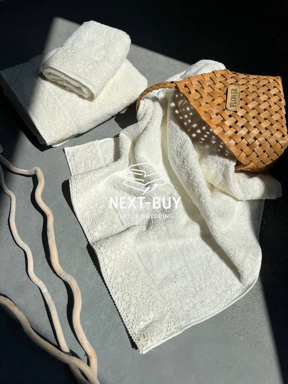 Maison Dor Naturella набір рушників 3шт 30х50 50х90 70х140 махра з мереживом кремовий