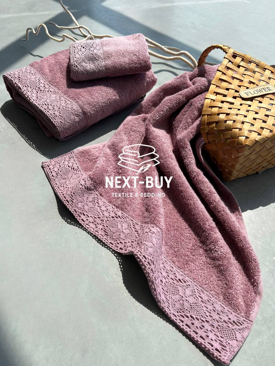 Maison Dor Naturella набір рушників 3шт 30х50 50х90 70х140 махра з мереживом світло-фіолетовий