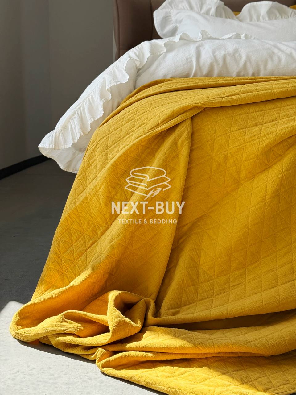 Бавовняне покривало з наволочками Saheser Orella yellow євро Туреччина