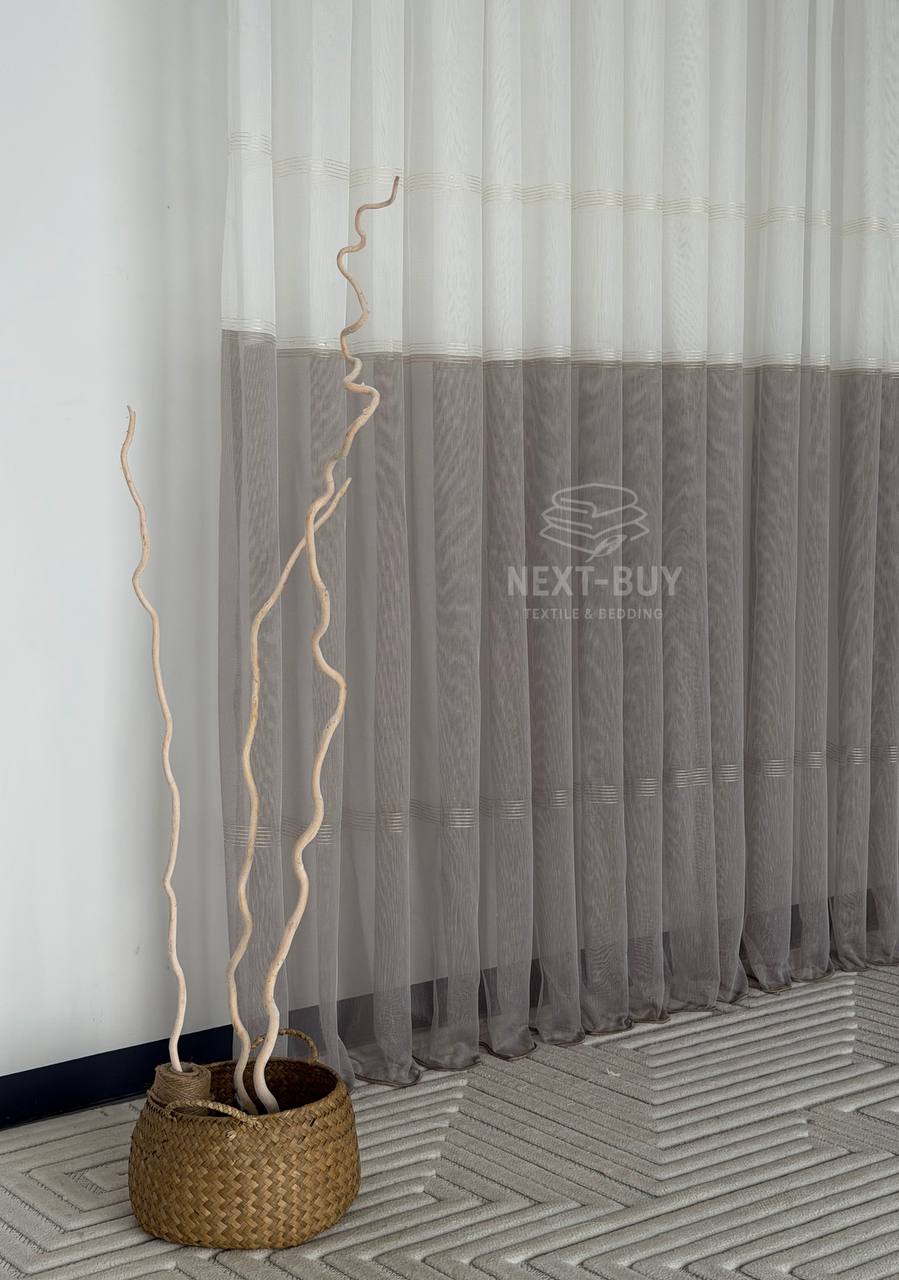 Тюль льон з смужками Llyana білий з коричневим Туреччина