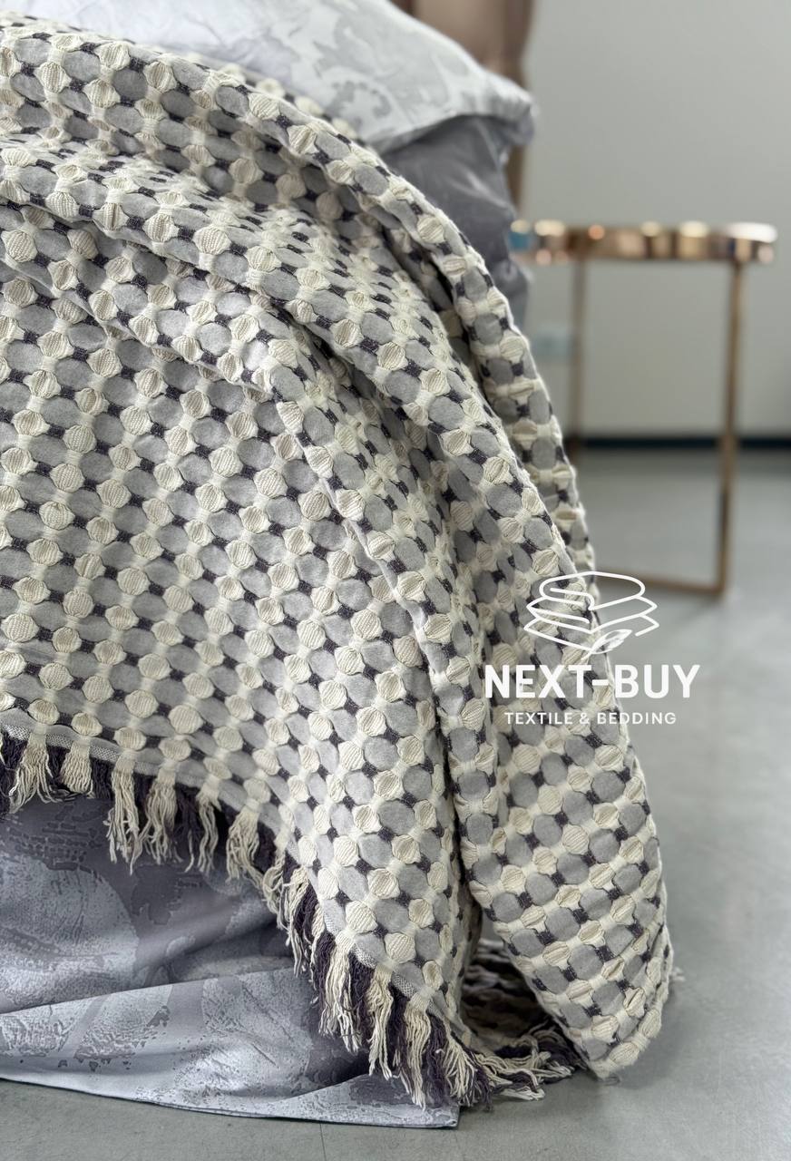 Легкий плед жатка з бахромою Maison D'or Paris Melodia сірий 220х240