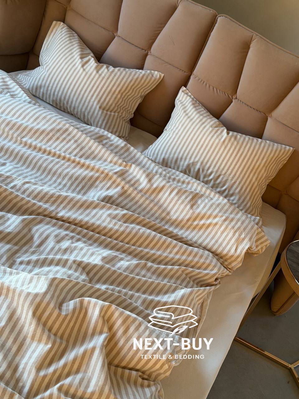 Комплект постільної білизни Saheser Nives Bej з рюшами - преміум бавовна, Туреччина