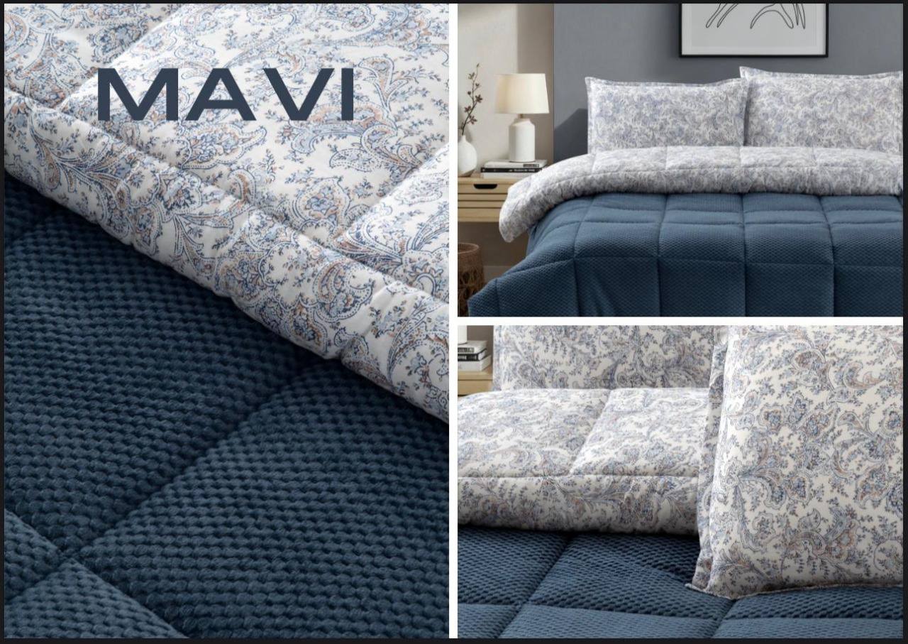 Постельное белье с объемным покрывалом-пледом Kupon Uyku Seti Mavi