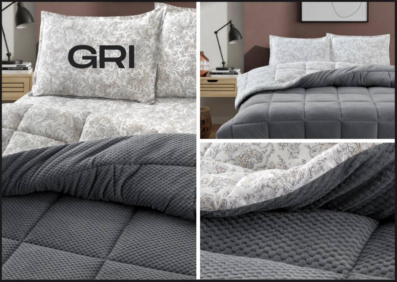 Постельное белье с объемным покрывалом-пледом Kupon Uyku Seti Gri Премиальный комплект для стильного и тёплого сна
