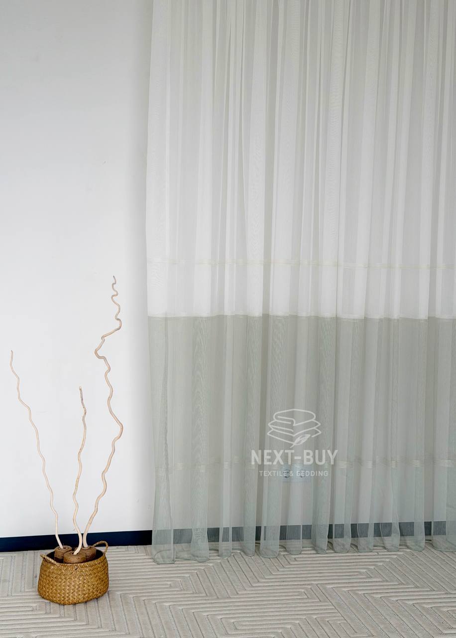 Тюль Liyana турецький тюль на основі грек сітки, білий із зеленим