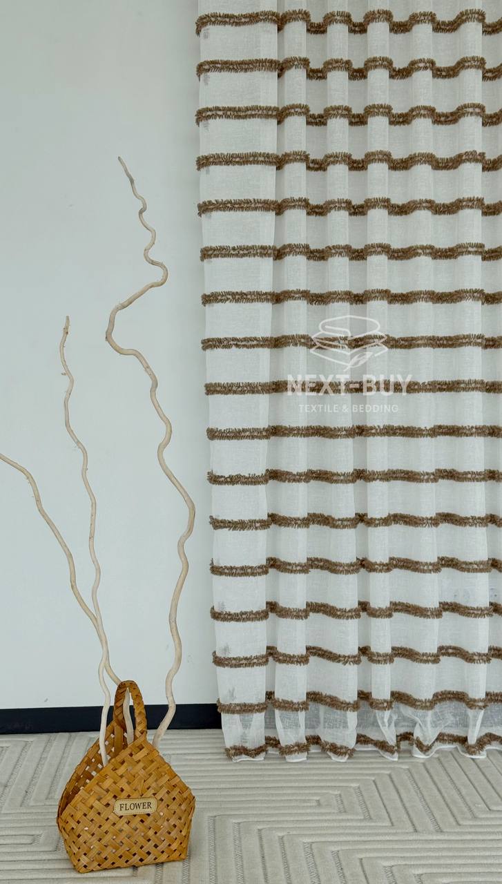 Тюль льон у смужку  Linen brown & white Туреччина