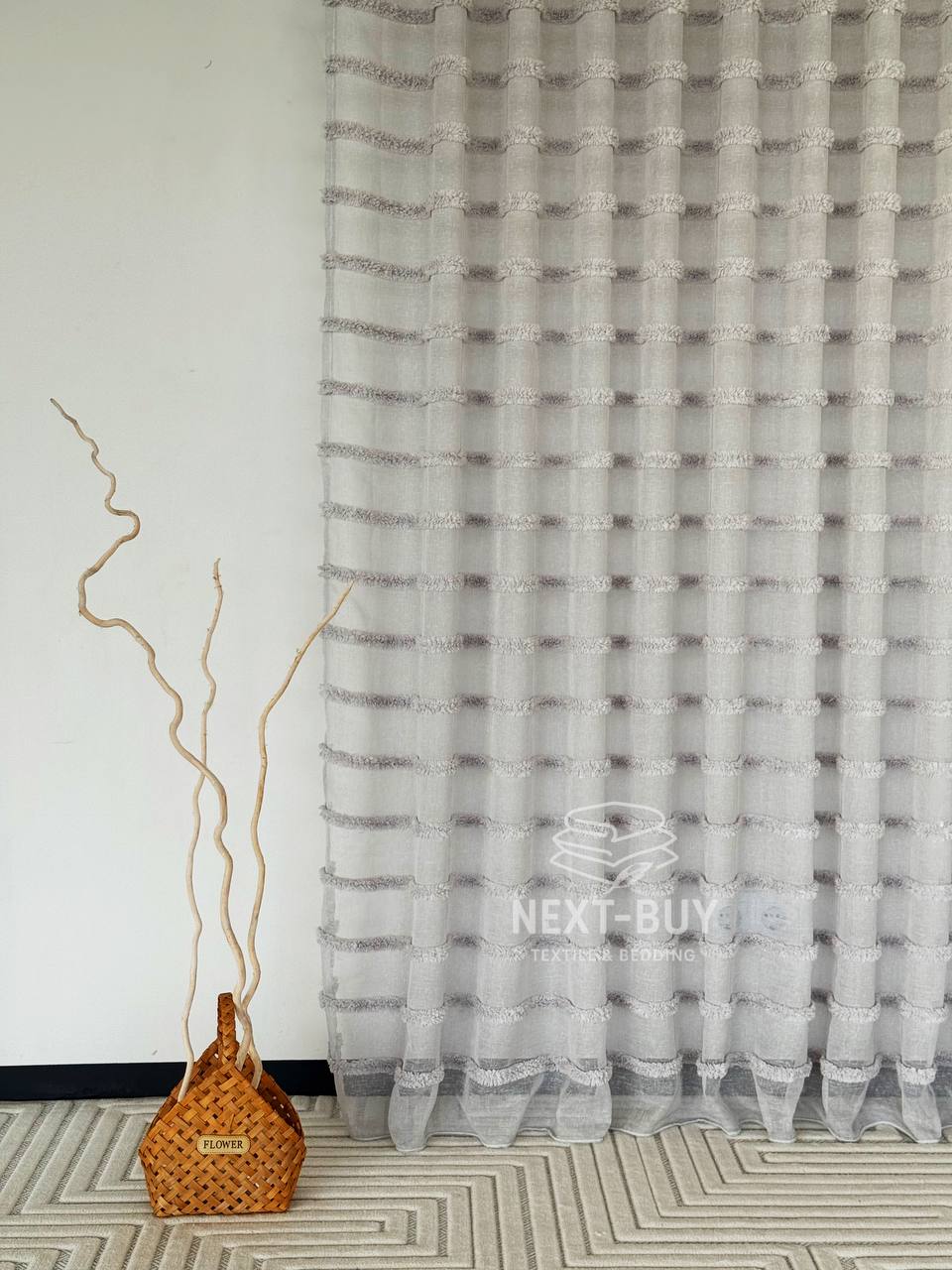 Тюль льон у смужку Linen Light Grey Туреччина